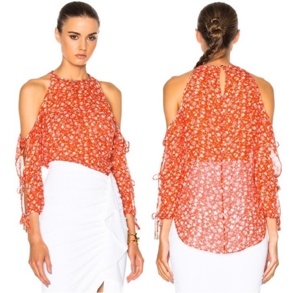 NEW! VERONICA BEARD Silk Flynn Bow Blouse Red Floral 2 Sheer Office Long Sleeve - Picture 1 of 8